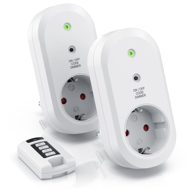 Dimmbare Funksteckdosen - Set mit Fernbedienung - 2er Set für den Innenbereich Indoor + 1 Fernbedienung - Steckdose - Bearware