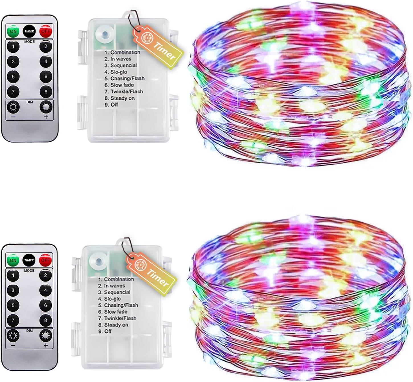2er-set Lichterketten Mit Timer Und Fernbedienung, Kleine Lichterkette Für Den Innenbereich Mit Batterie, 5 M Lang, 50 Leds, Ip65, Wasserdicht, Keine Batterien Erforderlich, Für Schlafzimmer, Hochzeit