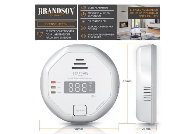 Brandson Kohlenmonoxid Melder mit LCD Display CO Alarm mit 85 dB - Batteriebetrieben