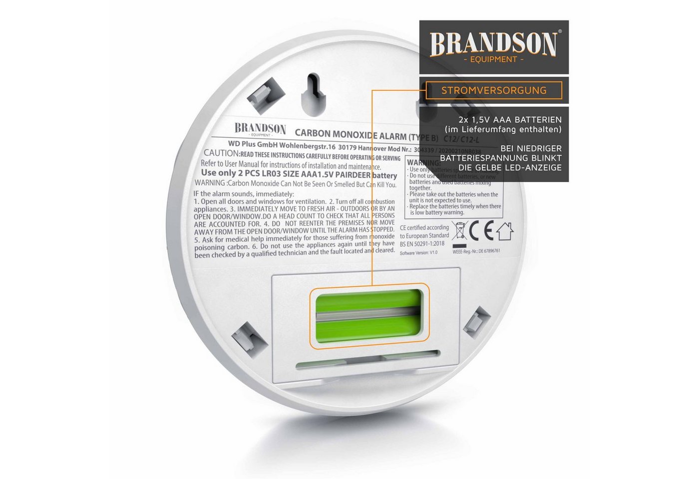 Brandson Kohlenmonoxid Melder mit LCD Display CO Alarm mit 85 dB - Batteriebetrieben Bild 4