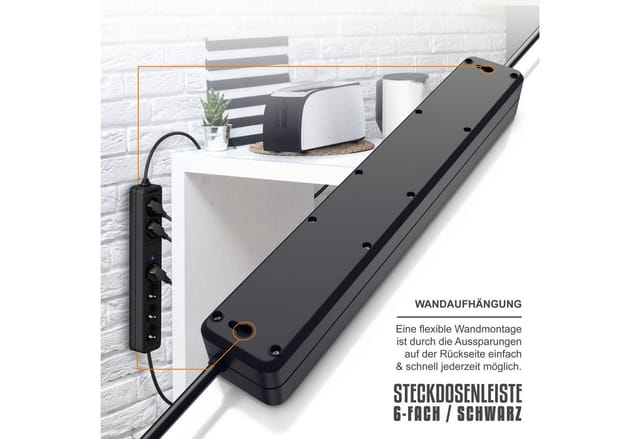 Steckdosenleiste Mehrfachsteckdose Steckerleiste 3500W, 6-fach - Arendo