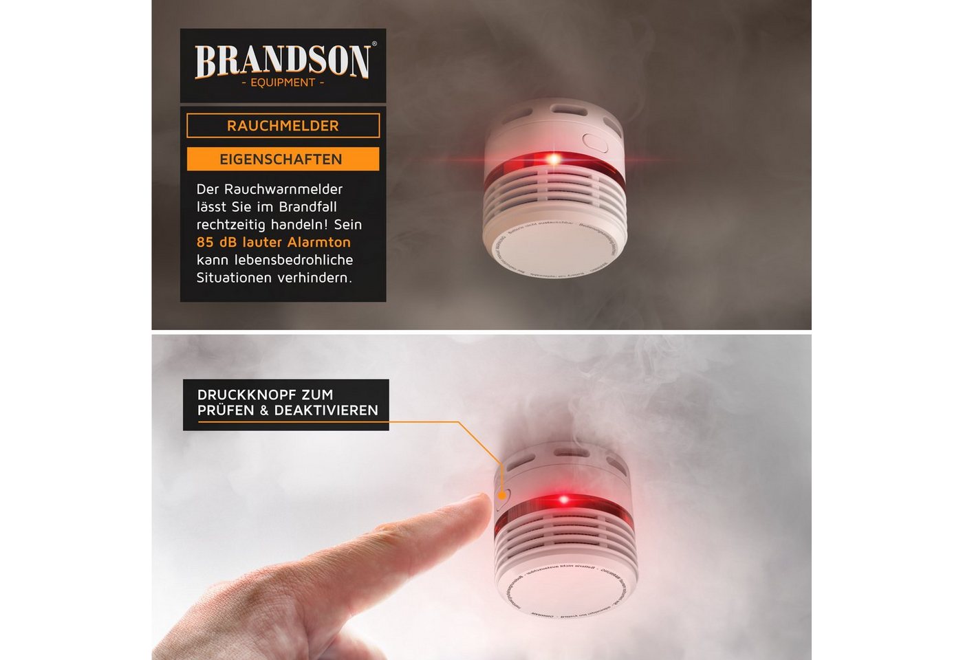 Brandson Rauchmelder Mini - 10 Jahre Batterie - Lithium Ionen Batterie 1500 mAh - Lautstärke 85 db - LED Indikator - Prüftaste Bild 2