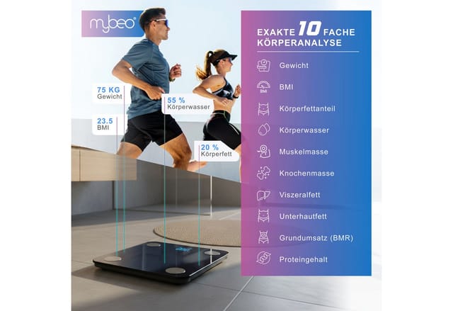 Mybeo - Digitale Bluetooth Körperfettwaage Diagnosewaage mit App-Steuerung