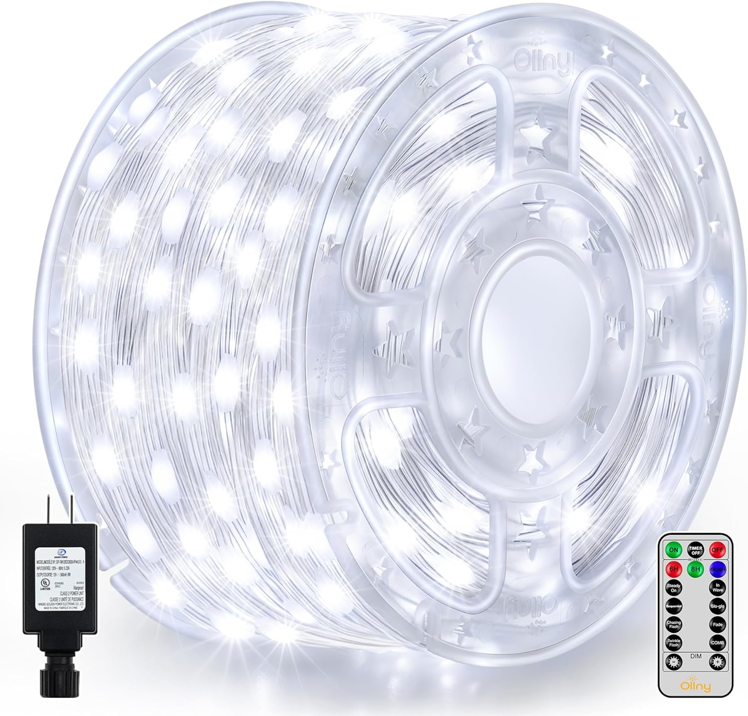 Lichterkette Mit 500 Leds, 50 Meter, Kaltweiß, Ip67 Wasserdicht, Mit Fernbedienung, 8 Modi, Timer Und Dimmfunktion, Ideal Für Den Außenbereich.