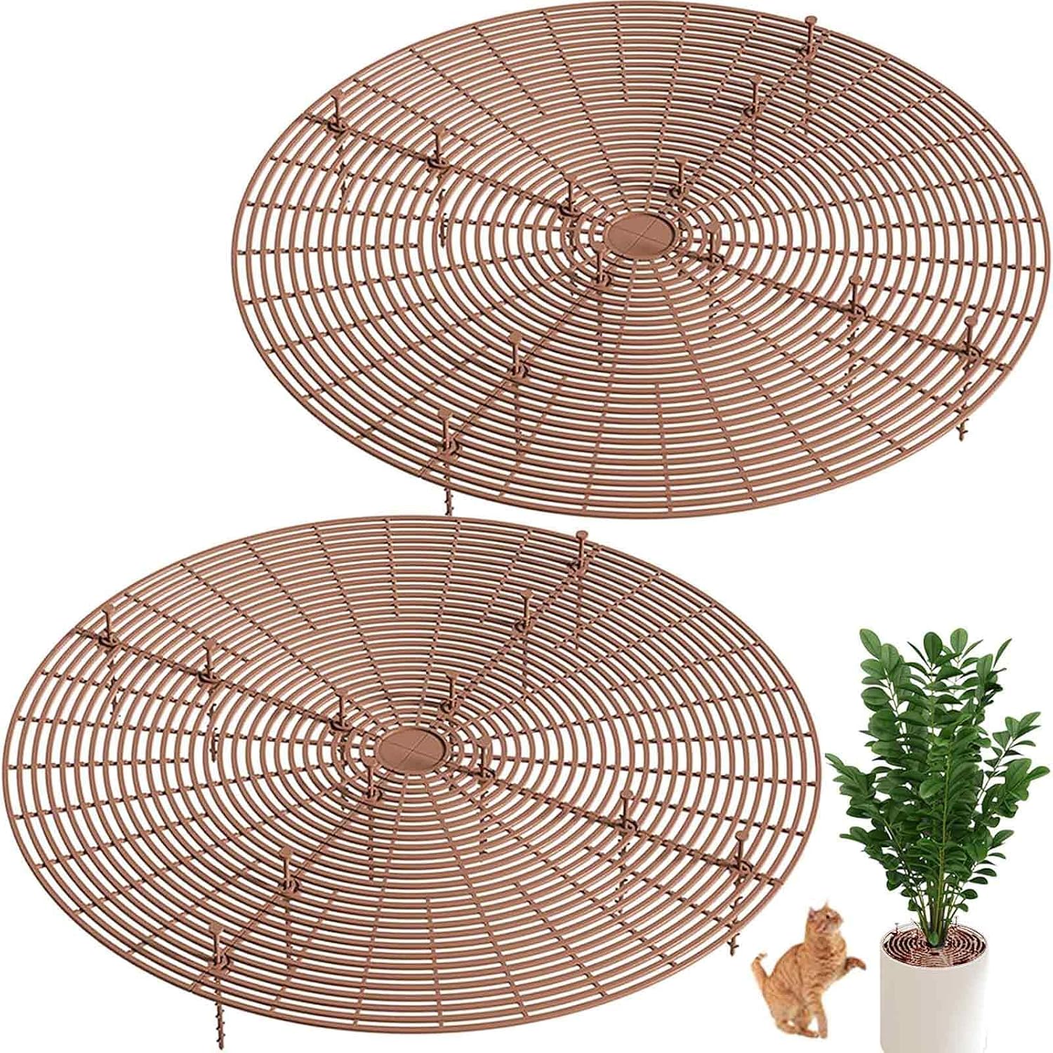 Blumentopfschutz, 2 Stück Großes, Zuschneidbares Blumentopfnetz Mit Tiefen Stäben, Blumentopfabdeckung, Haustierfreundlich, 52 Cm (braun)