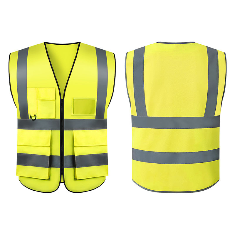 Mehrfarbige, Gelbe Warnweste Der Klasse 2 Mit 7 Taschen Und Reflektierenden Streifen Auf Der Vorderseite, Unisex