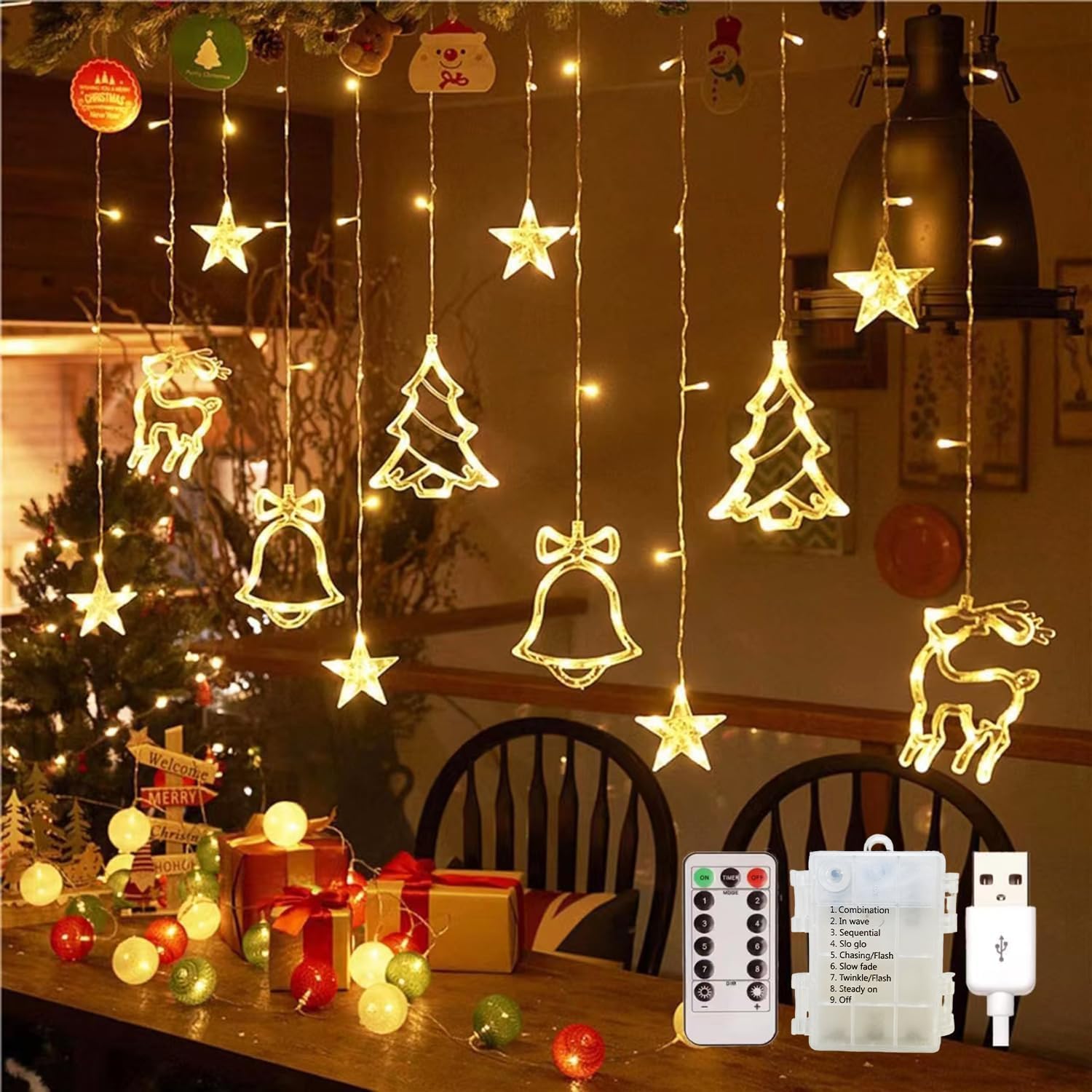 Sternen-lichterkette, 3,5 M, 8 Modi, Ip44, Usb-/batteriebetriebene Saugnapf-lichterkette Für Den Innenbereich, Weihnachtsfensterbeleuchtung Mit Timer-/speicherfunktion Für Weihnachtsfeiern Und Partys