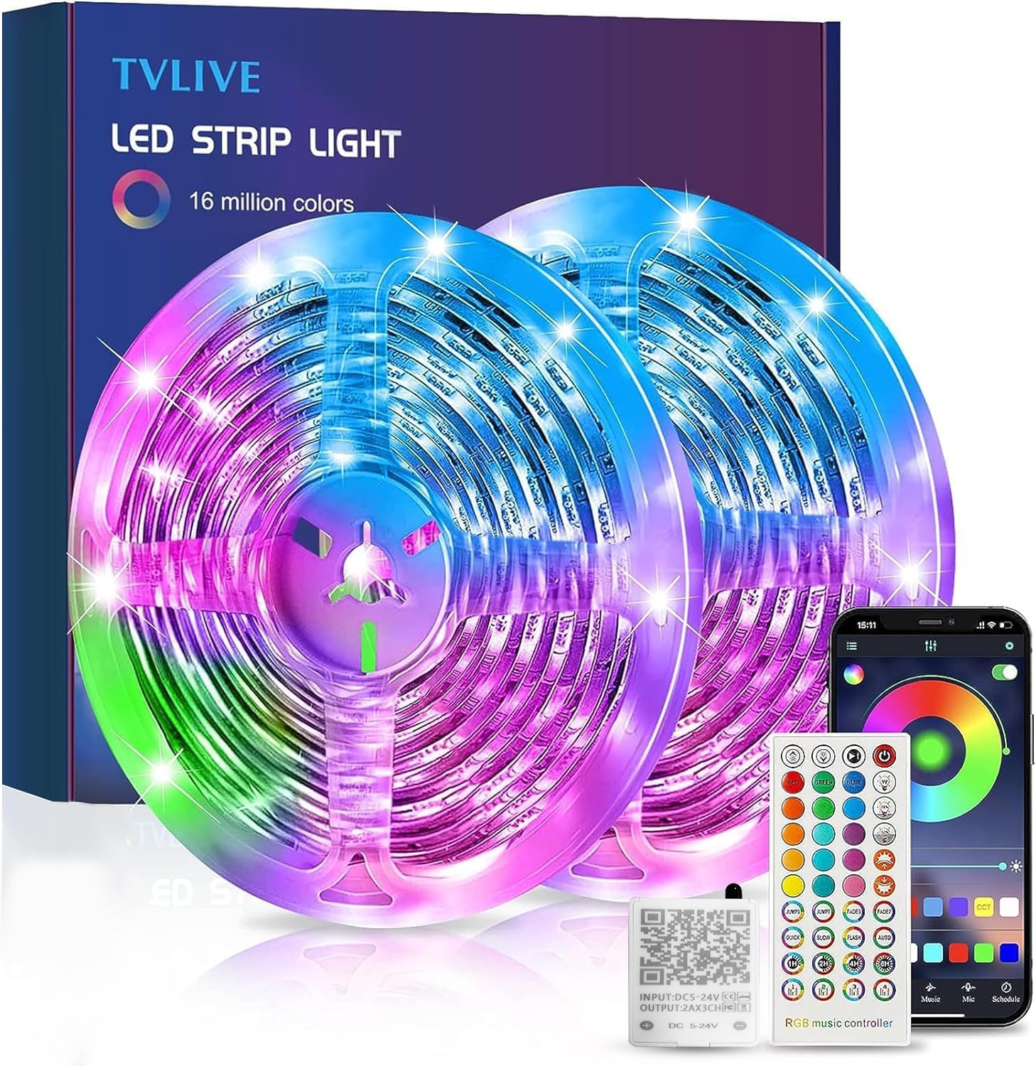 10 M (2 X 5 M) Rgb-led-streifen, Musikgesteuert Per Smartphone-app, Synchronisiert Sich Mit Dem Musikrhythmus, 16 Millionen Farben, Led-streifen Für Die Heimdekoration