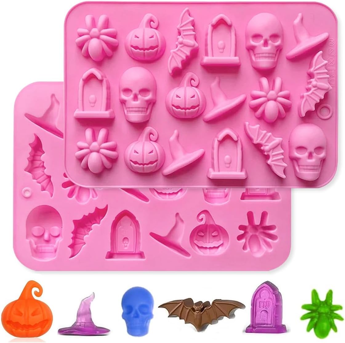 2-teilige Halloween-schokoladenform, Silikon-backform Mit 36 Mulden, Halloween-backform Für Kekse, Eiswürfel, Bonbons, Gelee, Schokolade Und Kuchendekoration