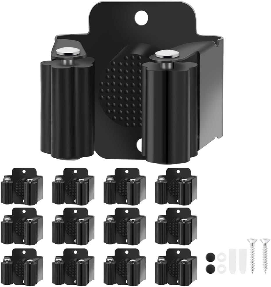 Wandmontierter Besenhalter, 12 Wandmontierte Besenhaken, Robuster Wandmontierter Mopphalter Aus Edelstahl Mit Schrauben, Wandmontierter Gartengerätehalter (schwarz)