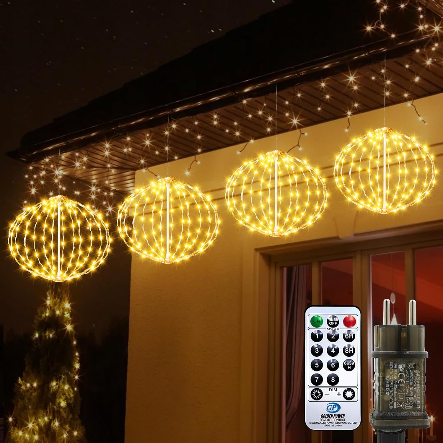 Led-weihnachtskugel-lichterkette, Warmweiß, 8 Modi, 4 Stück