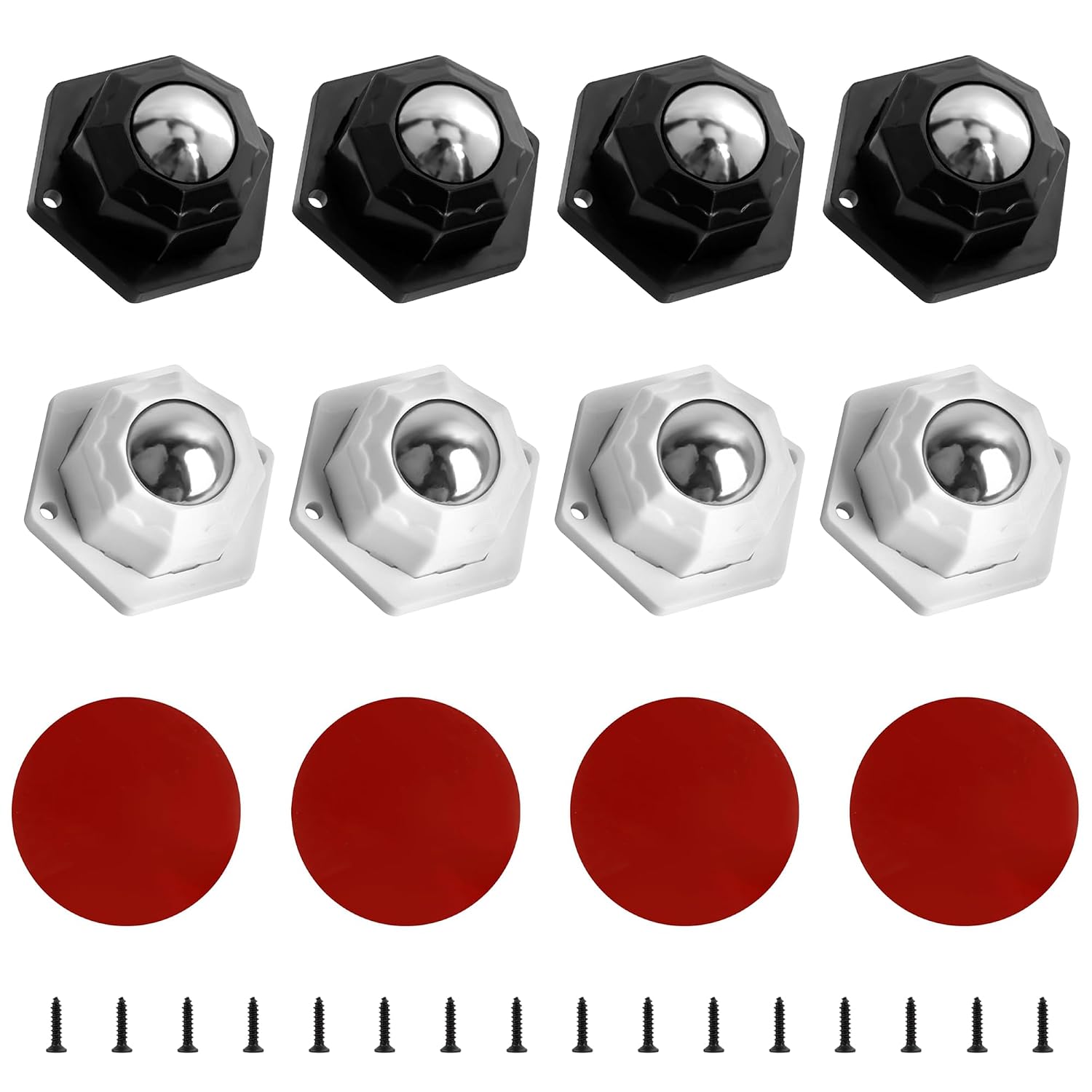 Set Mit 8 Selbstklebenden Möbelrollen, 20 Mm, 360°, Für Küchengeräte, Minirollen, Mülleimer, Schwarz-weiß
