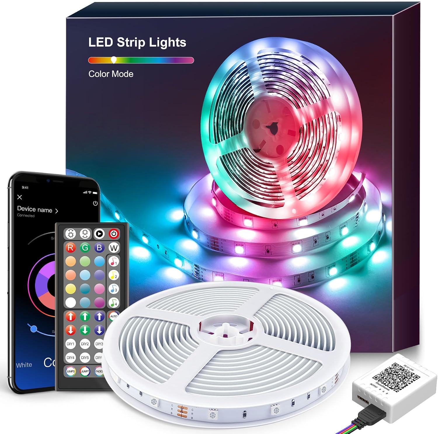 15 M Led-streifen, Led-schlafzimmerleuchte, Rgb-led-streifen, Steuerbar Per Bluetooth-app Oder Fernbedienung, Synchronisiert Sich Mit Dem Musikrhythmus, Zur Dekoration Von Weihnachten, Partys, Gaming,