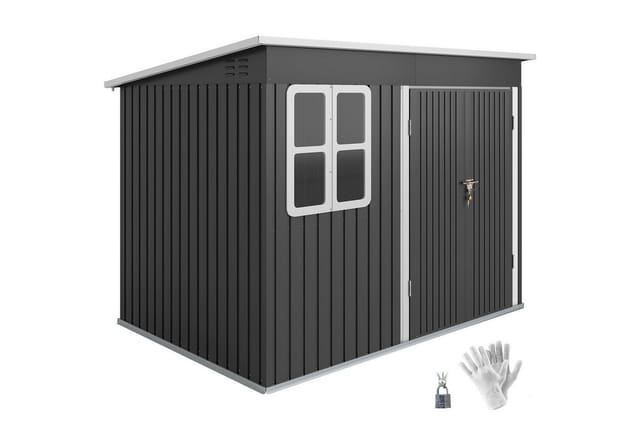 Outsunny Metall Gerätehaus 4,13 m² 260 x 177 x 190 cm Geräteschuppen mit Fenster Pultdach Abschließbarer Tür wetterfest Gartenhaus Outdoor Garten