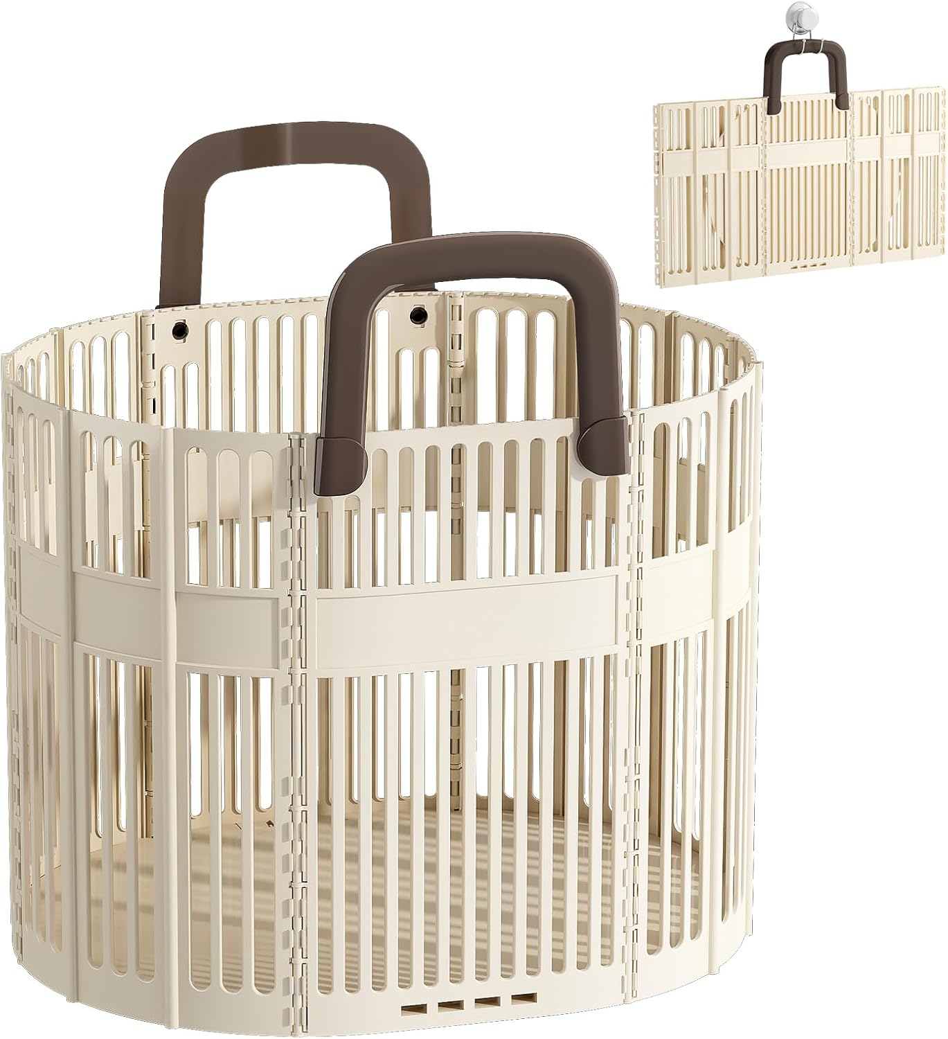 Großer, Faltbarer Wäschekorb, 43 L, Mit Griff, Leichter Aufbewahrungskorb Aus Kunststoff, Faltbarer Wäschekorb Für Badezimmer, Waschküche, Kinderzimmer, Beige