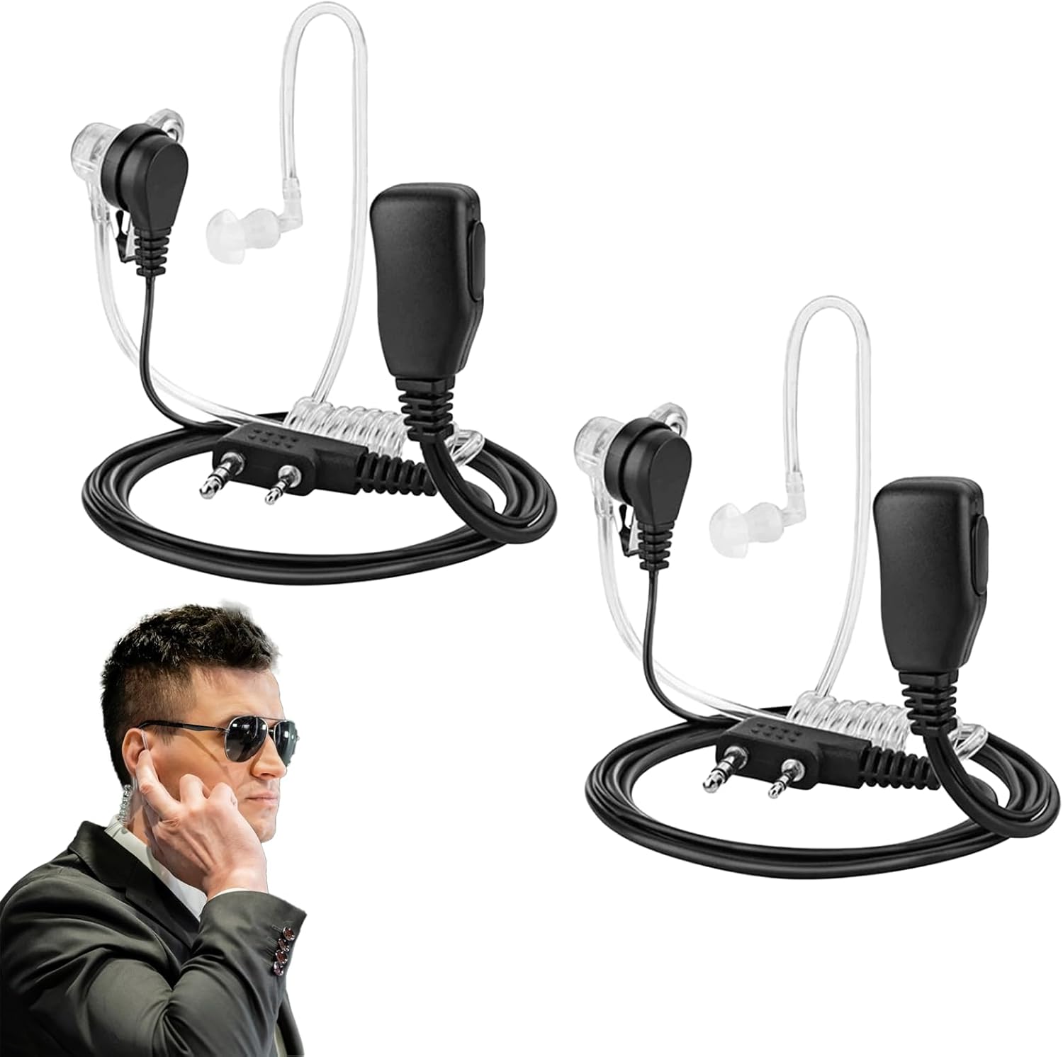 Stück Walkie-talkie-ohrhörer 2-pin-headset-ohrhörer (150 Cm), Walkie-talkie-funk-ohrhörer, Kompatibel Mit Kenwood Baofeng Uv5r 888s Rt24 Rt27 Hesenate Ht999 Zwei-wege-funkgeräten.