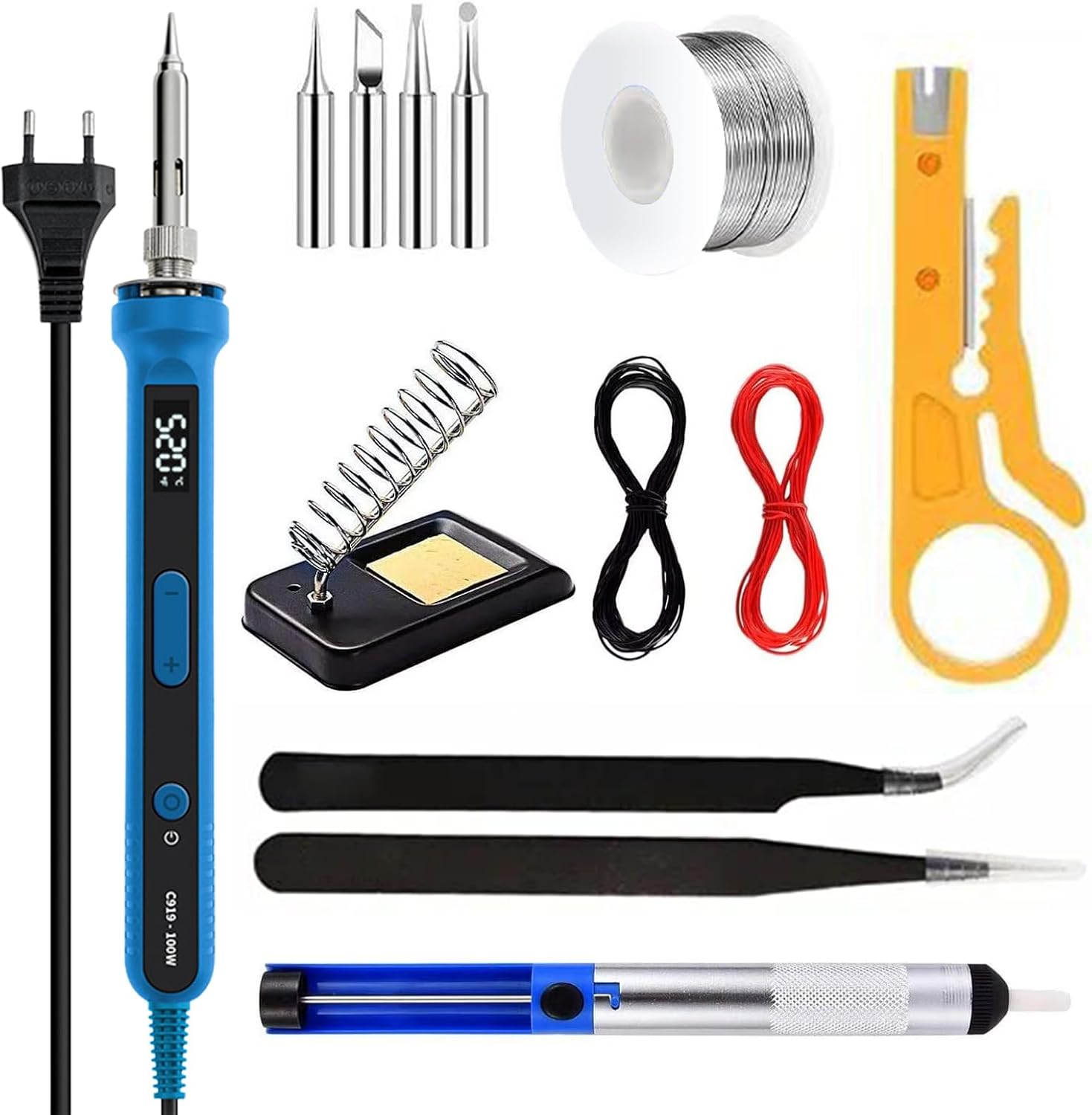Lötkolben-set, 100-w-led-lötkolben Mit Einstellbarer Temperaturregelung (180–520 °c) Und Lcd-bildschirm, Lötkolbenständer Für Elektrische Reparaturen