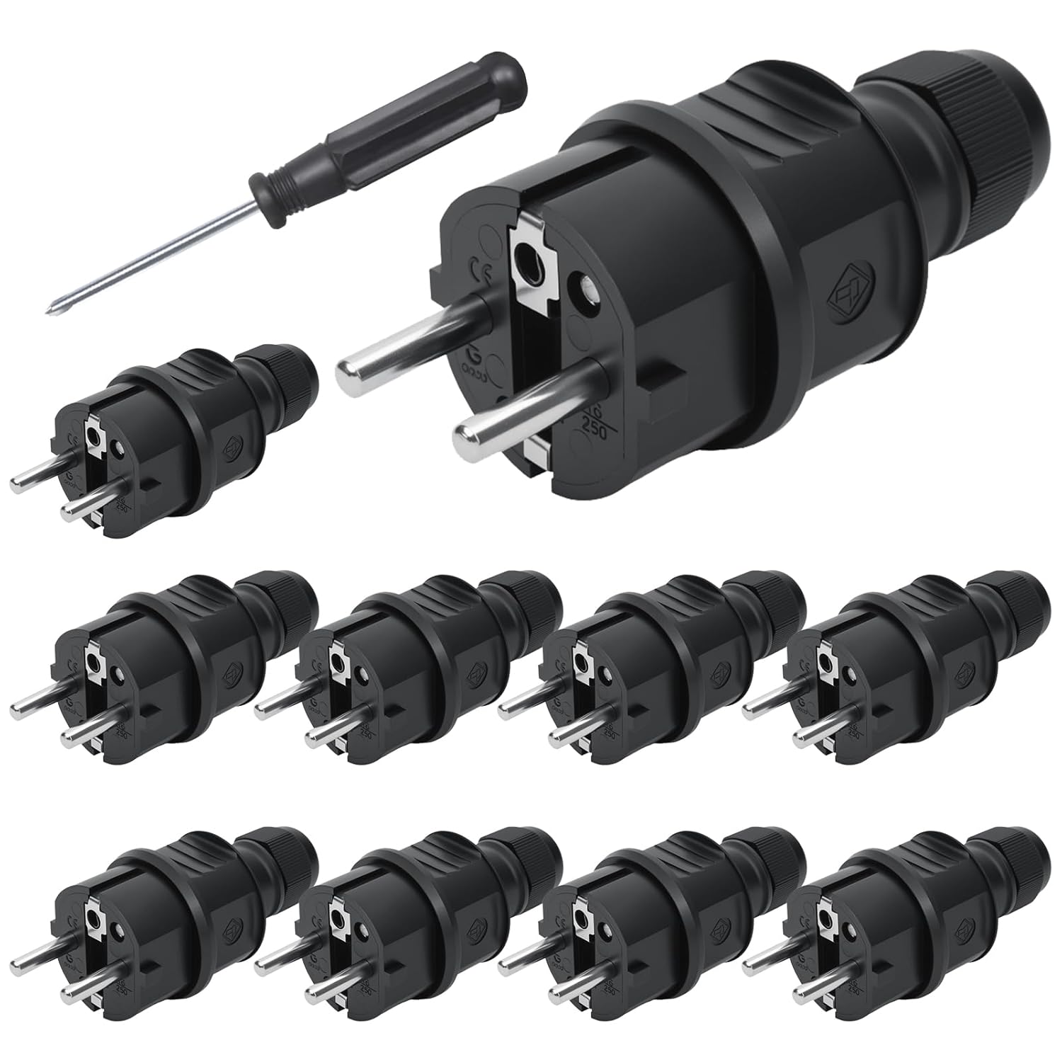 10-teiliges Steckerset (männlich), 250 V, 16 A, Schutzart Ip44, Schwarzer Stecker Für Innen- Und Außenkabel, Inklusive Schraubendreher