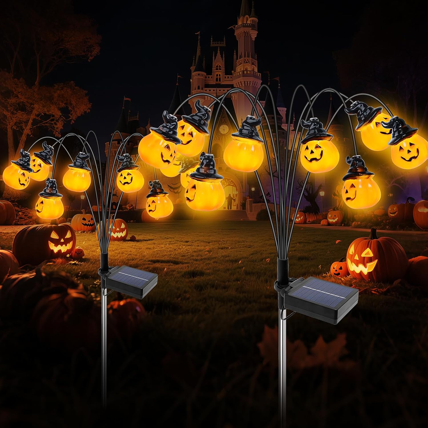Halloween-solarleuchten Für Den Außenbereich, 2-teilige Kürbis-dekorationsleuchten, Ip65 Wasserdichte Led-solar-gartenleuchten, Halloween-dekoration Für Wege, Rasenflächen, Terrassen, Gräber Und Patio