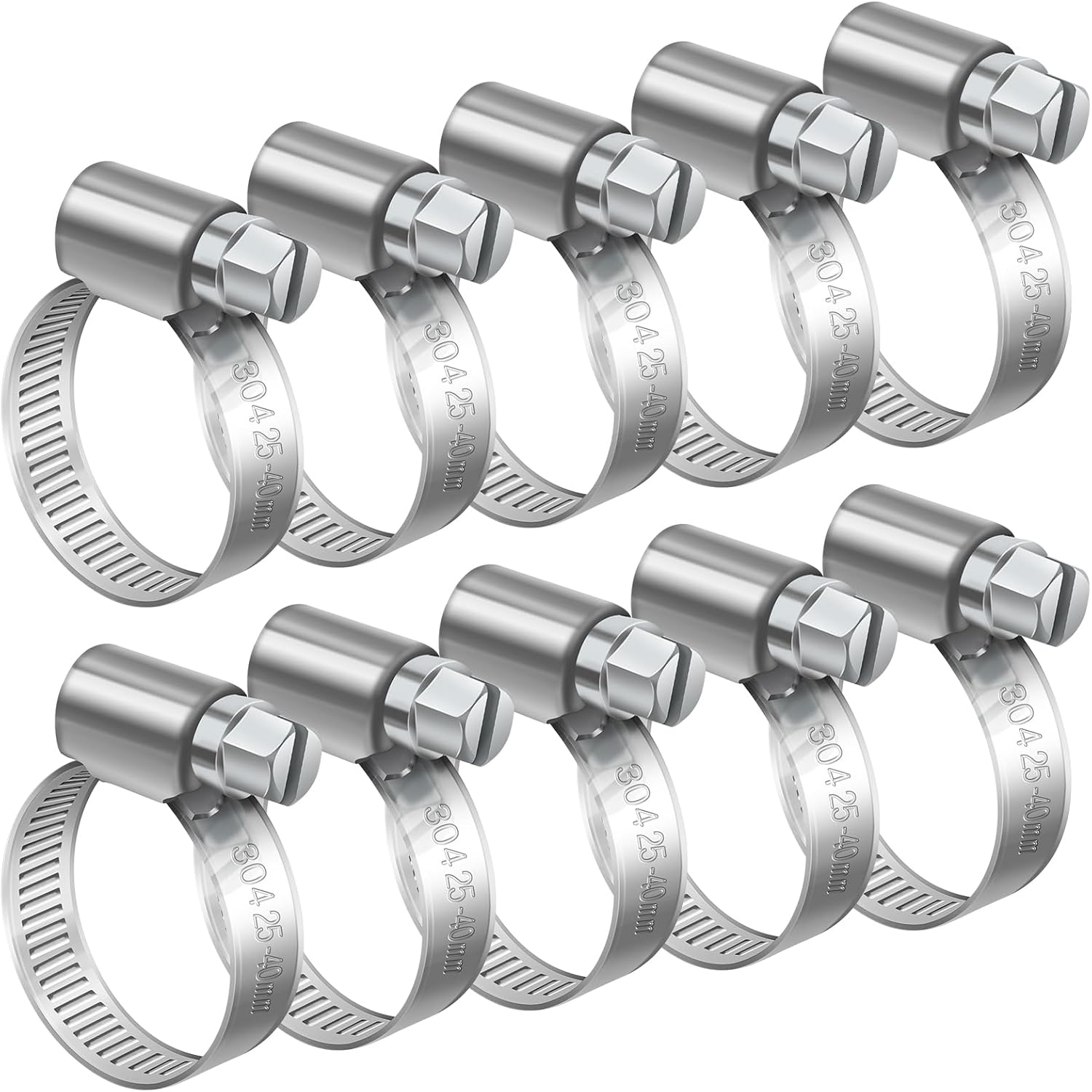 25–40 Mm Verstellbare Schlauchschelle, 10 Stück, Edelstahl 304