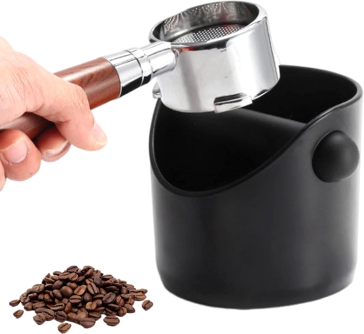 Schwarzer Knock Box Espresso-kaffeebehälter, Wiederverwendbarer Knock Box Kaffee-mülleimer, Kaffeesatzbehälter Mit Abnehmbarem Knock Bar Für Kaffeemaschine (10x10x11cm)