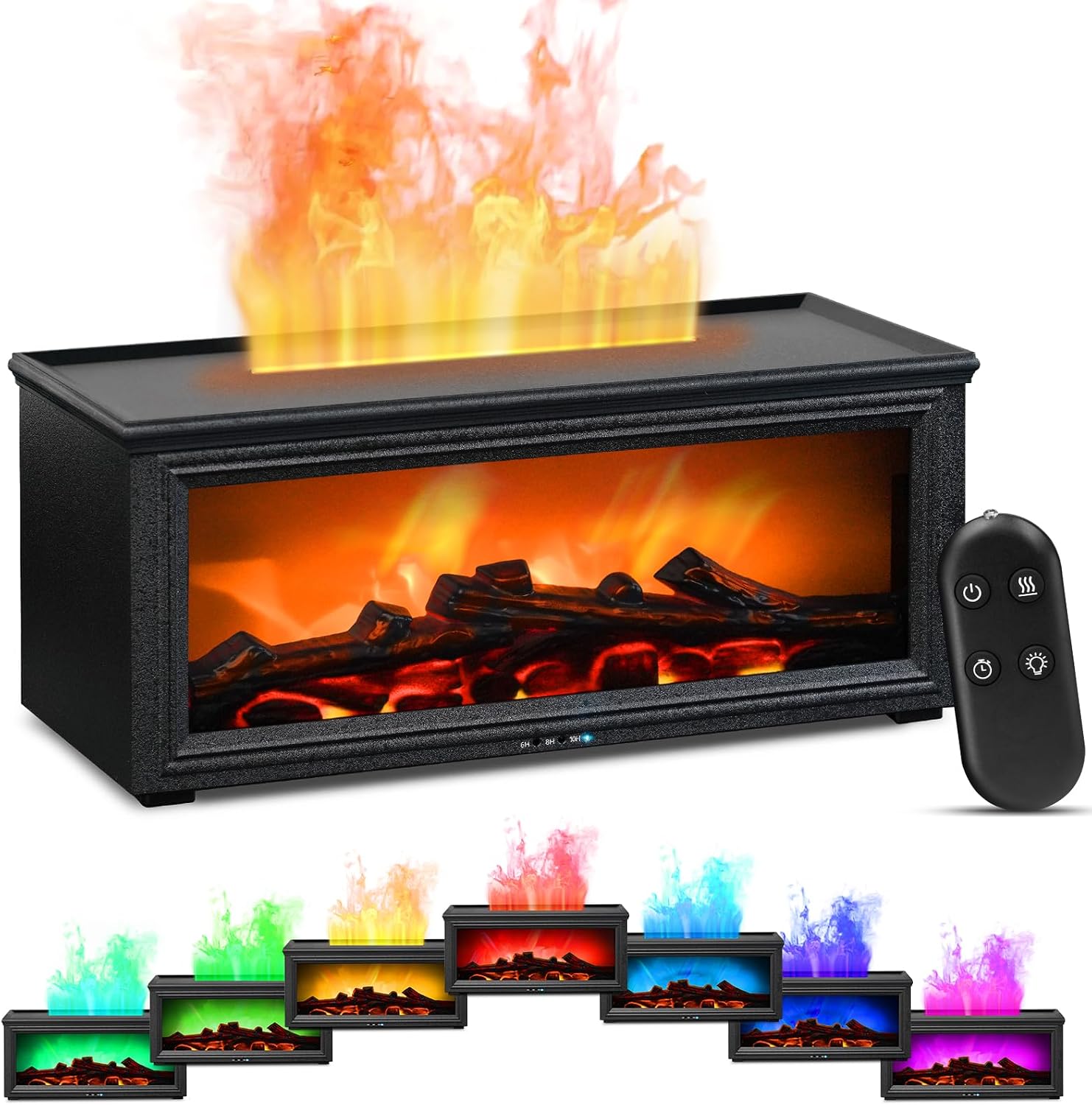 Ätherisches Öl-diffusor Mit Led-kamin, 280 Ml, Ultraschall-aromatherapie Mit Fernbedienung, 7-farbiges Flammenlicht Für Dekoratives Schlafzimmer/büro