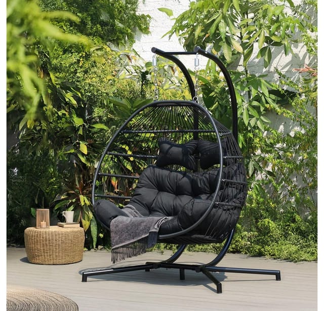 Hängesessel loma – 2 Sitzer Schwarz faltbarer Hängesessel, hängesessel für den Garten, hängesessel loma - Home Deluxe