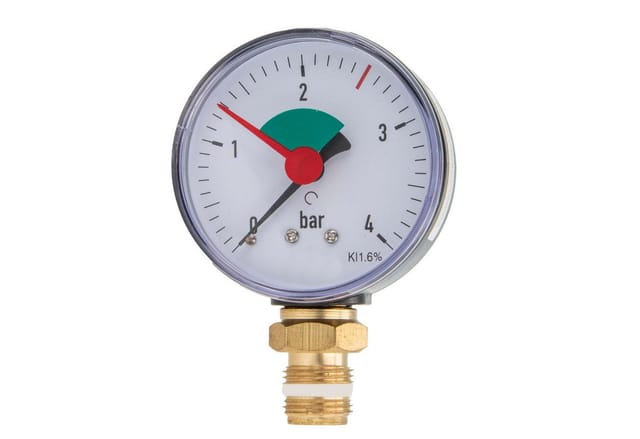 Heizungsmanometer 0-4 bar, ø 63 mm - 3/8 Zoll Anschluss radial (unten), selbstdichtend - Tecuro