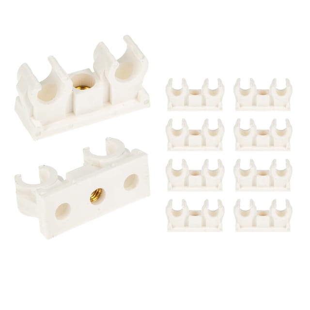 Tecuro - Doppel - Rohrclip Set 20/22 mm - 10 Stück - Kunststoff weiß, mit Messing - Gewindebuchse M6