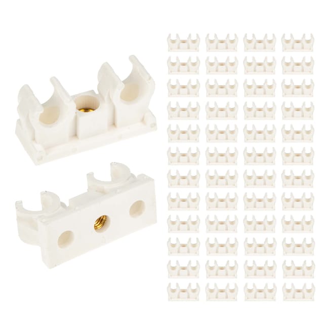 Tecuro - Doppel - Rohrclip Set 12 mm - 50 Stück - Kunststoff weiß, mit Messing - Gewindebuchse M6