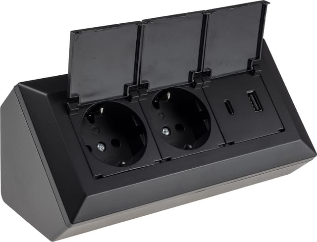 Chilitec - Steckdosenblock 23953, 2-fach, mit Schutzklappen, usb-a+c, schwarz