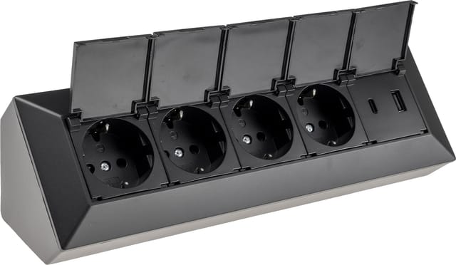 Chilitec - Steckdosenblock 23963, 4-fach, mit Schutzklappen, usb-a+c, schwarz