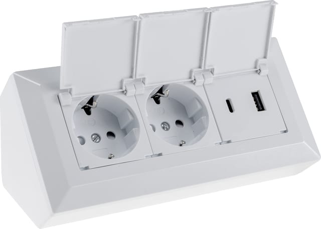 Chilitec - Steckdosenblock 23950, 2-fach, mit Schutzklappen, usb-a+c, weiß