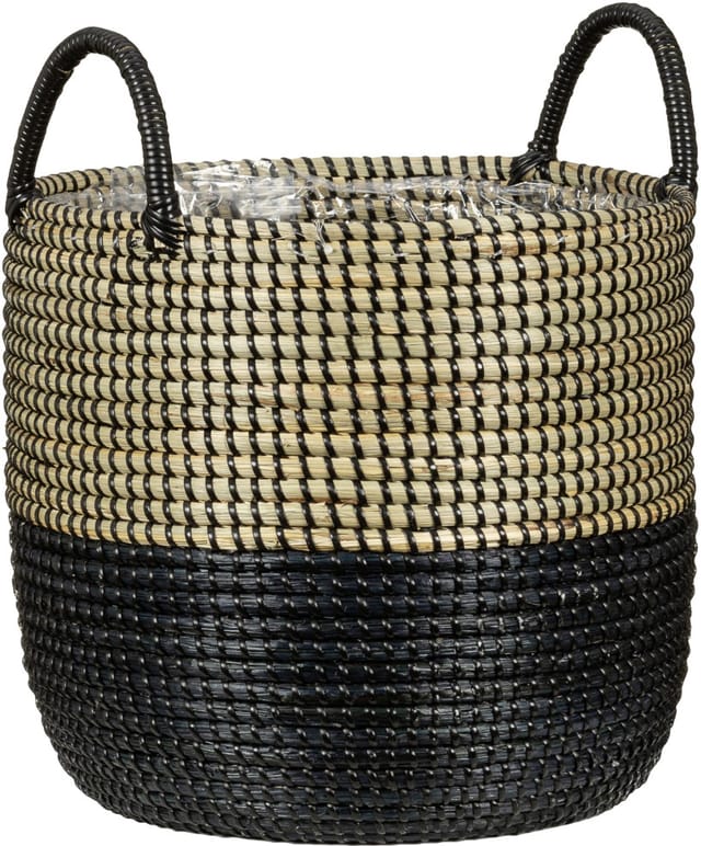 Scheurich - Seagrass 34, Korbgefäß/Korb-Pflanzgefäß/Korbtopf mit Griffen aus Seagrass Farbe: Nature Black, 34 cm Durchmesser, 30,5 cm hoch, 26,9 l