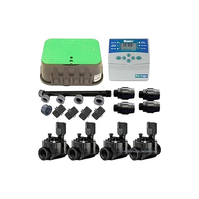 Kit Automatische Bewässerung 4 Zonen für elektrische Bewässerung. Timer-Baugruppe + Magnetventile + Installationszubehör