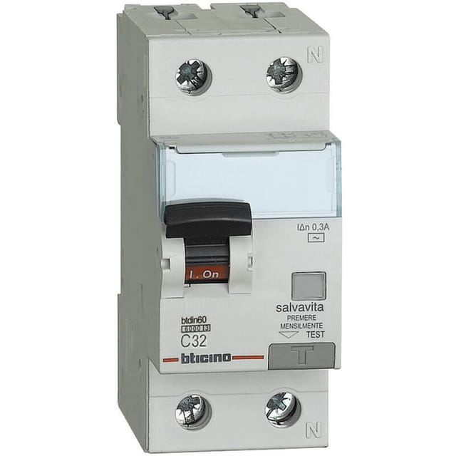 BTicino GN8814AC32 Differentialschutzschalter BTDIN60 1P+N AC Typ 32A
