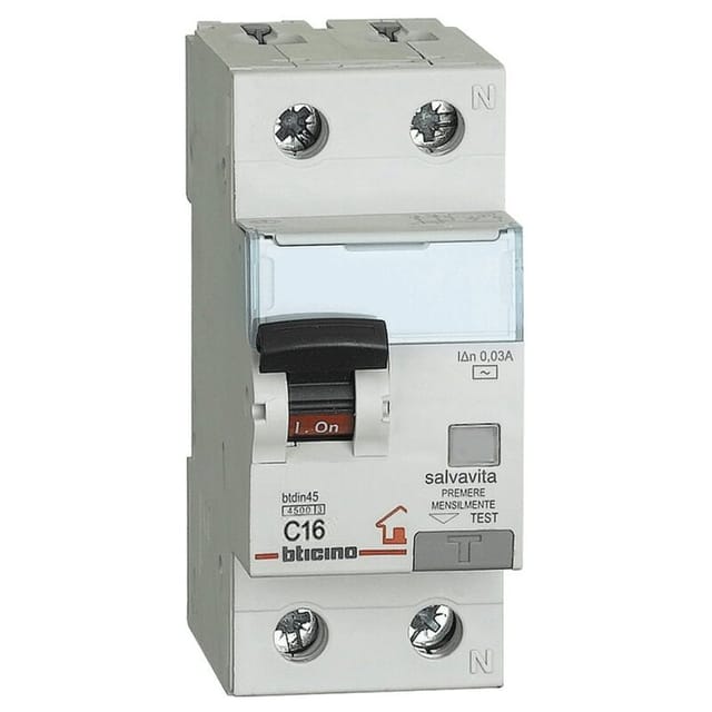 Fehlerstrom und Leitungsschutzschalter 1P+N 16A 30MA f 4,5KA 2M GC8813F16 - Bticino