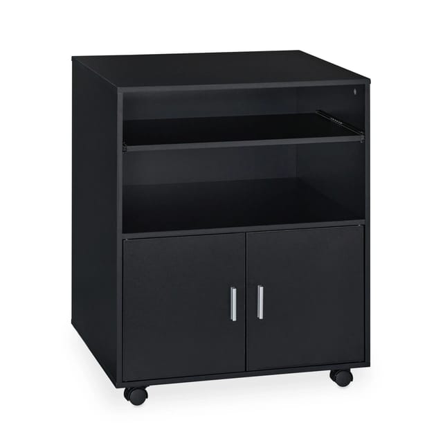 Rollcontainer Büro, mit 2 Fächern & Tastaturauszug, Druckertisch mit Rollen, HxBxT: 74 x 60 x 48 cm, schwarz - Relaxdays