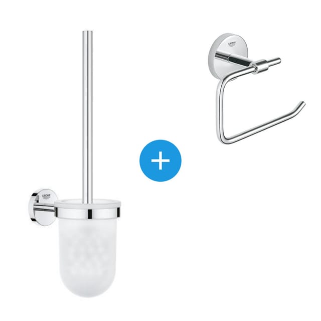 BauCosmopolitan Zubehör-Set mit wandmontierter Toilettenbürste + Papierhalter aus Metall, Chrom (40463001-DUOESSENTIALS) - Grohe