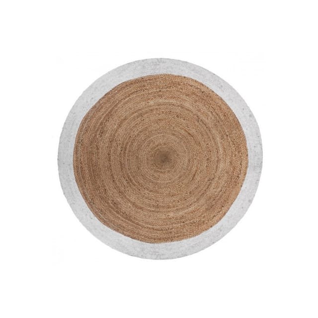Runder Teppich aus Jute mit schwarzem oder weißem Rand Durchmesser 120 cm Atmosphera - Weiß