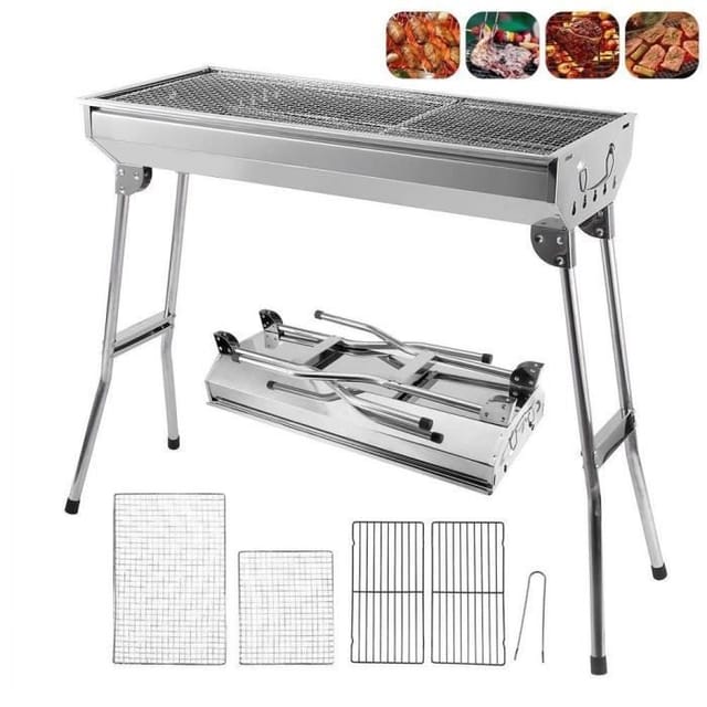 Holzkohlegrill Aus Edelstahl Kleiner Grill Mini Grill Klappbar Grill Im Freien Grill Schaschlik Grill Edelstahl Mit Grillrost Ablage Klappbeine 73×33.5×70cm