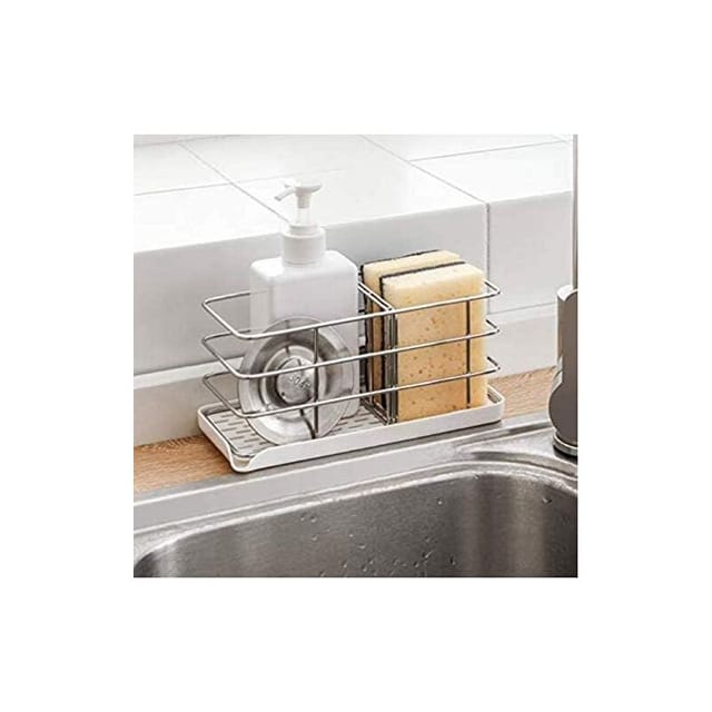 Abcrital - Schwammhalter aus Edelstahl 304, multifunktionaler Küchenspüle-Organizer, Abtropfschale, Seifenschale, verstellbares Hängebrett