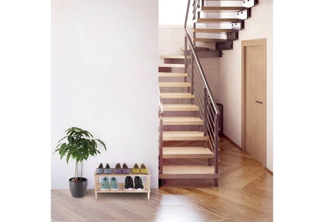 Relaxdays - Schuhregal Holz, schmaler Schuhständer mit 2 Ebenen, bis zu 4 Paar Schuhe, h x b x t: 29,5 x 63 x 26 cm, natur
