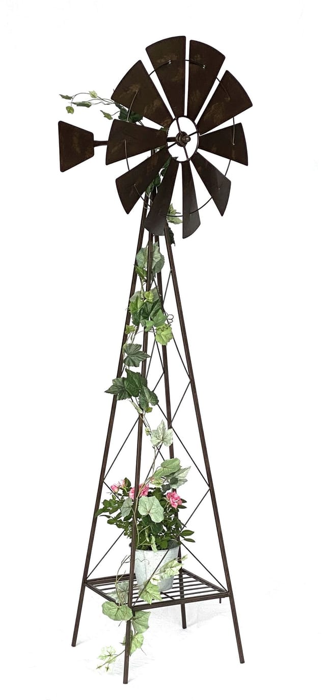 Windrad Metall 170 cm kugelgelagert Braun Windspiel Gartenstecker 96019 Windmühle Wetterfest Gartendeko Garten Bodenstecker - Dandibo