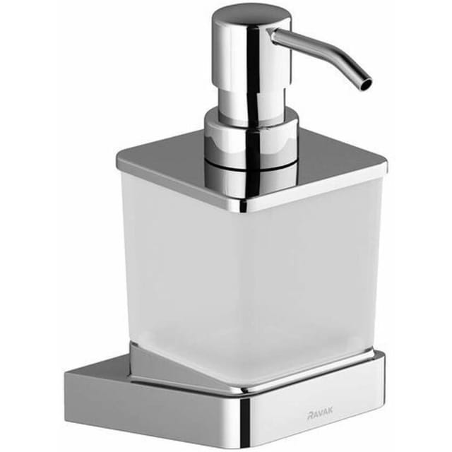 Ravak - 10° Seifenspender zur Wandmontage, Milchglas mit Metallständer, Chrom (X07P323)