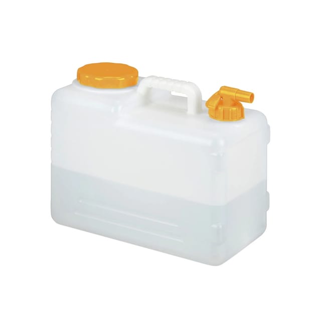 Relaxdays - Wasserkanister mit Hahn, 15 Liter, Kunststoff bpa-frei, Weithals Deckel, Griff, Camping Kanister, weiß/orange