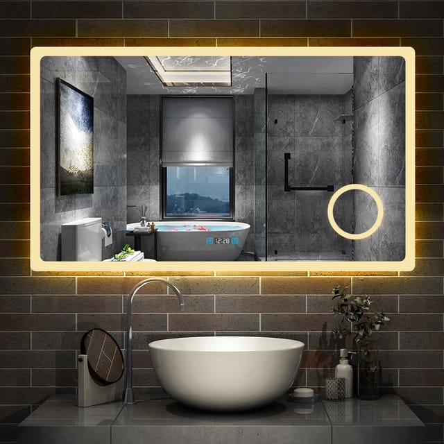 Aica Sanitaire - 160×80 cm Uhr dimmbar Kalt/Warmweiß 3x led Make-up Spiegel Touch Beschlagfrei