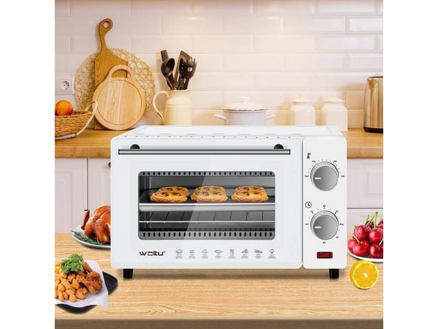 WOLTU Minibackofen 10 Liter, 650 Watt Toasterofen Pizzaofen Backblech mit Timer weiß