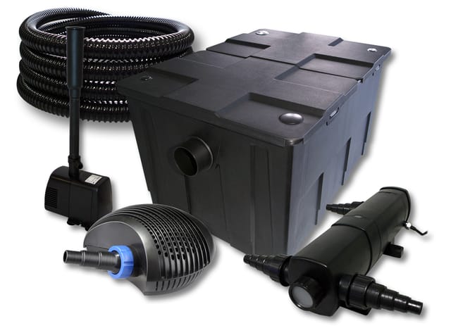 Sunsun Komplettset: Cbf-550 Teichfilter Bis 60000l Teichfilteranlage Durchlauffilter, Ctf-6000 Teichpumpe 6000l/h 40w, Cuv-218 Teichklärer 18w, 25m Teichschlauch 25 Mm, Hj-943 Springbrunnen 800l/h 16w