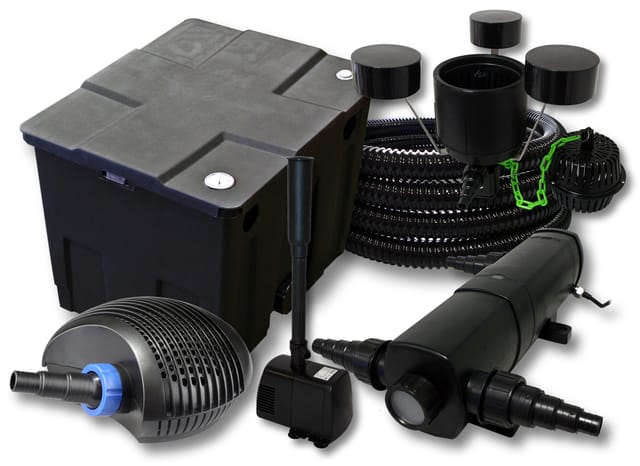 SunSun Komplettset: CBF-350 Teichfilter bis 12000 L, CTF-3800 Teichpumpe 3600l/h 20W, CUV-218 Teichklärer 18W, 25m Teichschlauch 25 mm, CSP-250